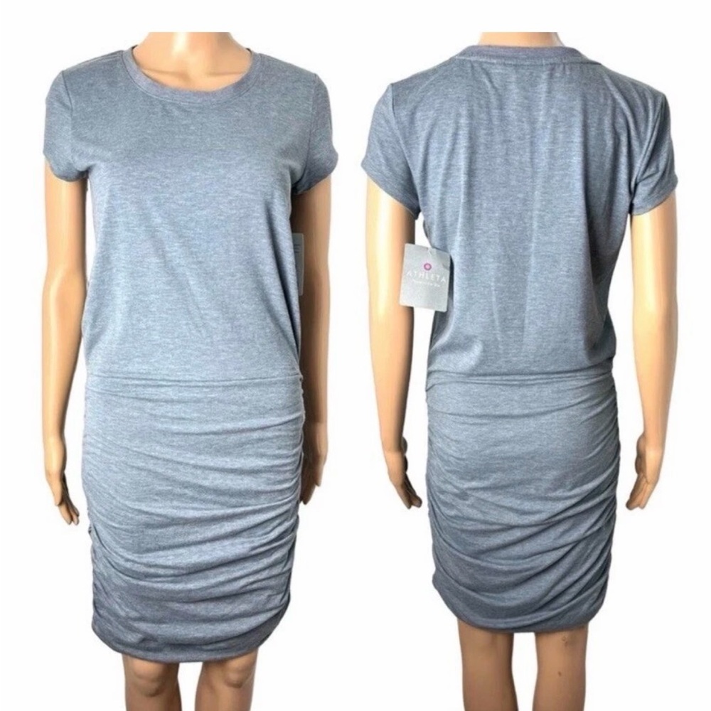 Athleta Topanga Gray Ruched Side T Shirt Dress Athleisure Casual Size S - Picture 3 of 8
